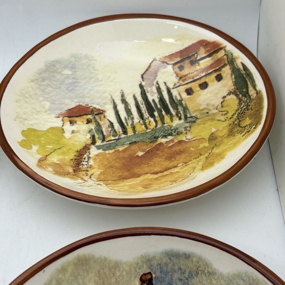 Vintage Williams Sonoma Tuscan Landscape 5.5” Oval Dipping Bowls Portugal Set 4 - Picture 4 of 6